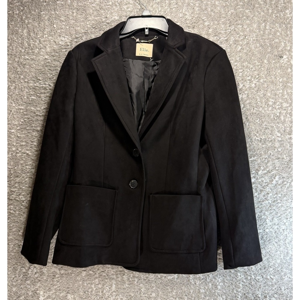 Elie Tahari Suede Faux Leather 2 Button Black Career Blazer 6 Preppy Academia